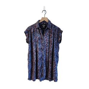 Angie Women's Oversized Shirt Dress SZ Small Floral Bohemian Boho Pockets